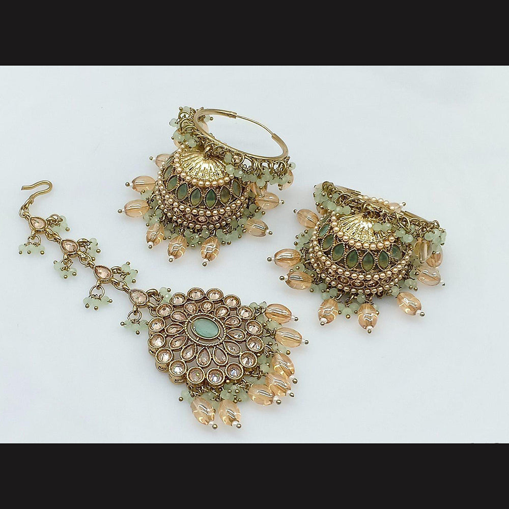 Pooja Bangles Gold Plated Jhumki Earrings With Maangtikka-10743116