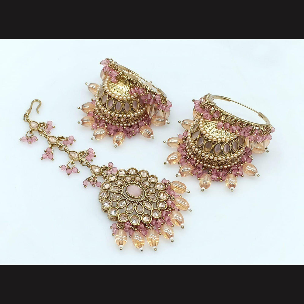 Pooja Bangles Gold Plated Jhumki Earrings With Maangtikka-10743116