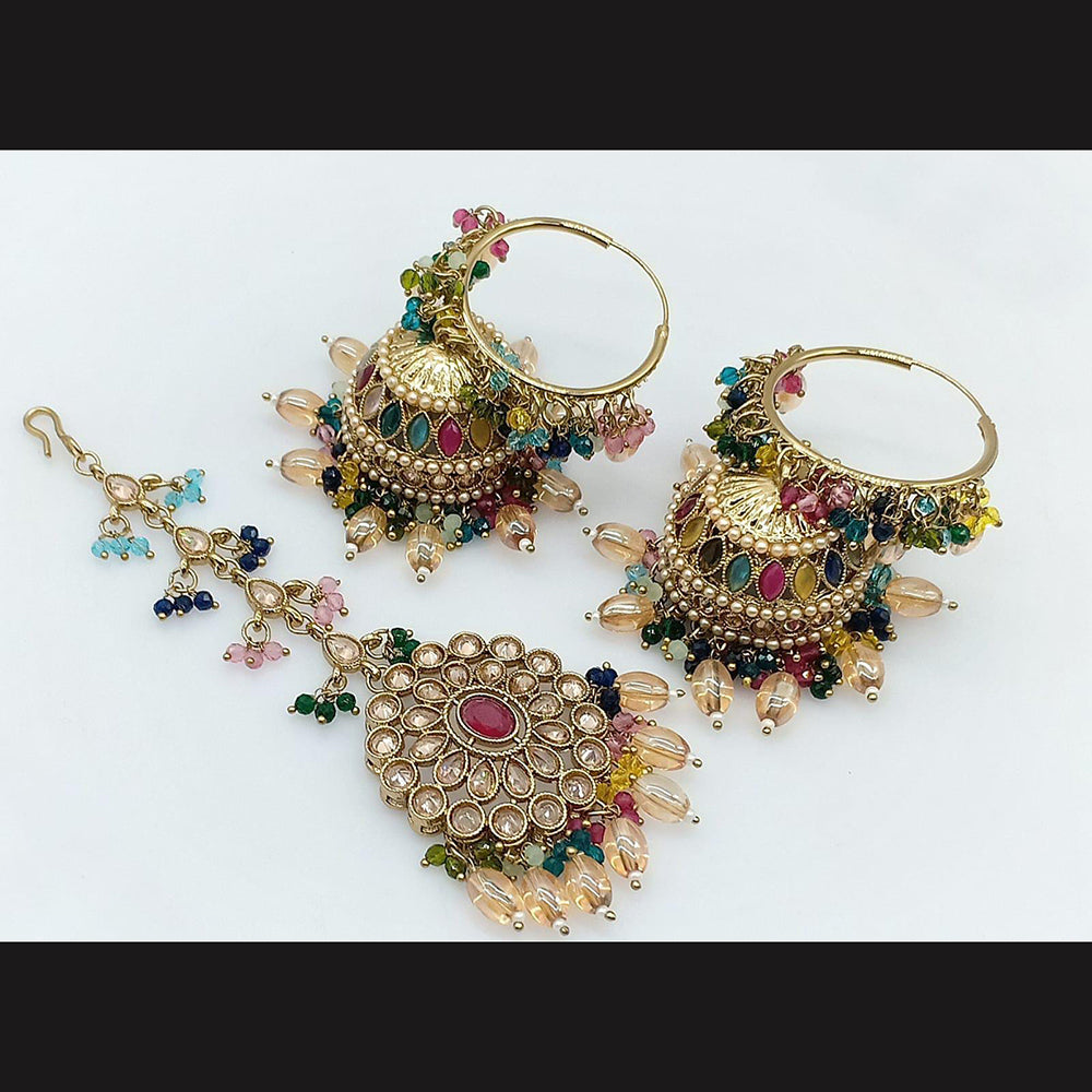 Pooja Bangles Gold Plated Jhumki Earrings With Maangtikka-10743116