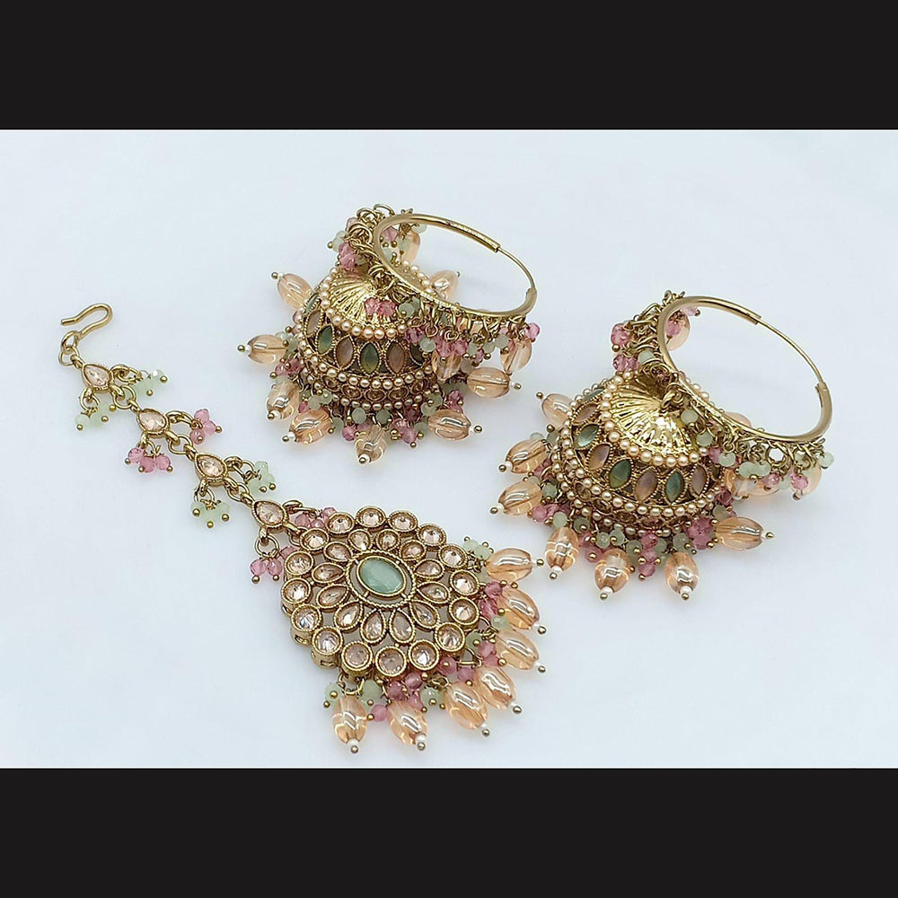 Pooja Bangles Gold Plated Jhumki Earrings With Maangtikka-10743116