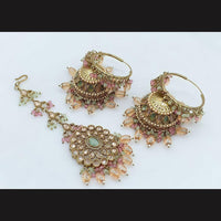 Pooja Bangles Gold Plated Jhumki Earrings With Maangtikka-10743116