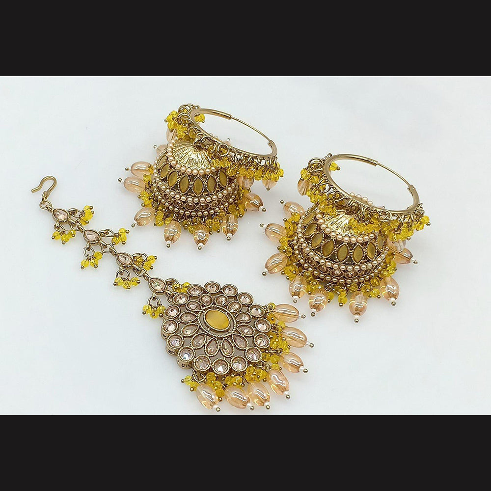 Pooja Bangles Gold Plated Jhumki Earrings With Maangtikka-10743116