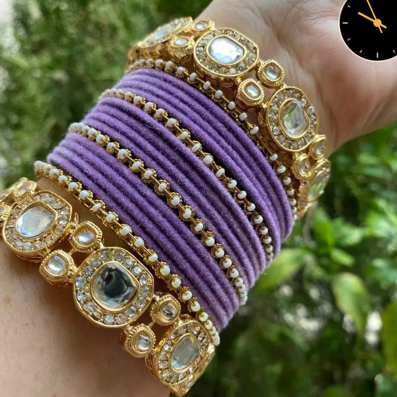 Pooja Bangles Gold Plated Kundan and Velvet Bangles Set