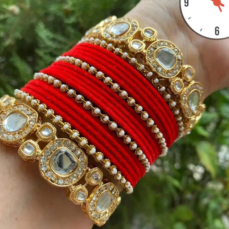 Pooja Bangles Gold Plated Kundan and Velvet Bangles Set