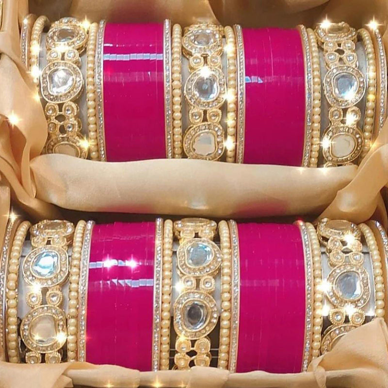 Pooja Bangles Gold Plated Crystal Stone Acrylic Bangles Set