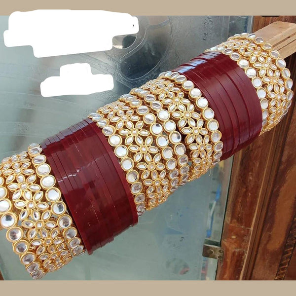 Pooja Bangles Gold Plated Kundan Acrylic Bangles Set