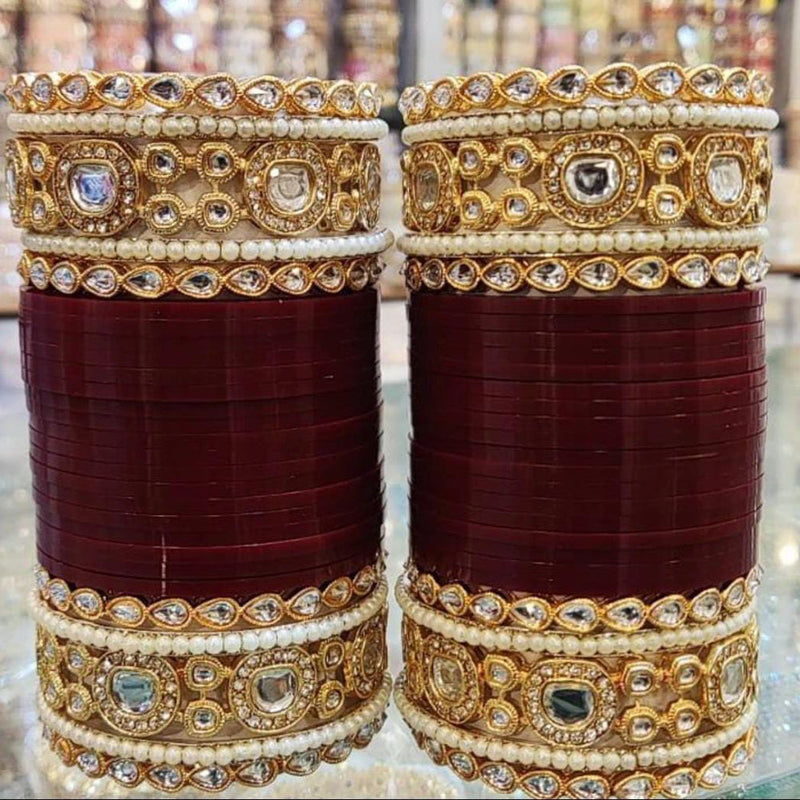 Pooja Bangles Gold Plated Crystal Stone Acrylic Bangles Set