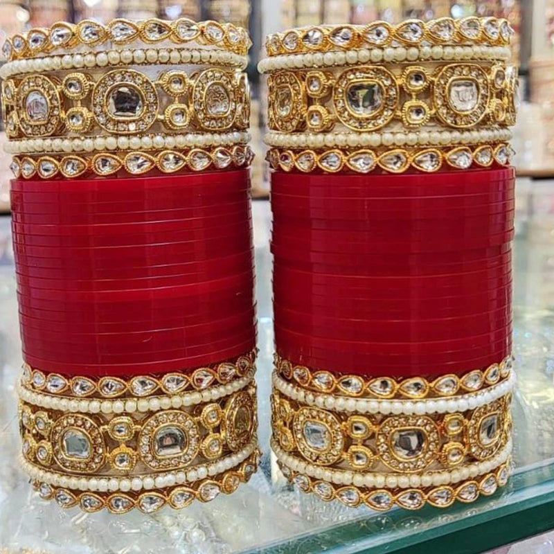 Pooja Bangles Gold Plated Crystal Stone Acrylic Bangles Set