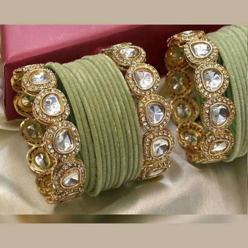 Pooja Bangles Gold Plated Crystal Stone Velvet Bangles Set