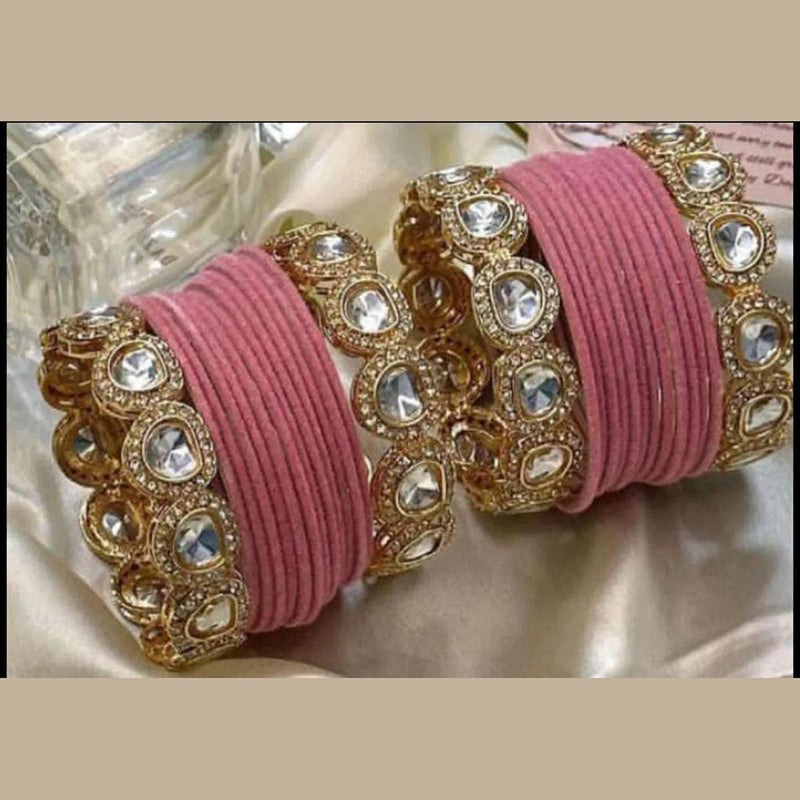 Pooja Bangles Gold Plated Crystal Stone Velvet Bangles Set