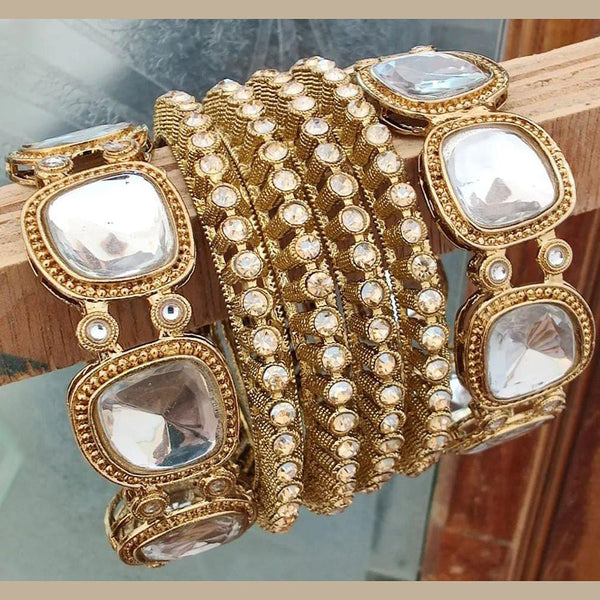 Pooja Bangles Gold Plated Crystal Stone Bangles Set