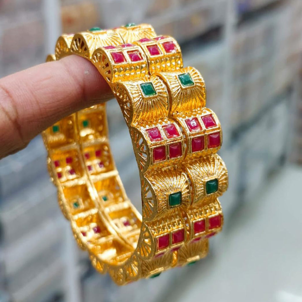 Pooja Bangles Gold Plated Pota Stone Bangles Set