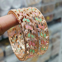 Pooja Bangles Rose Gold Plated Pota Stone Bangles Set