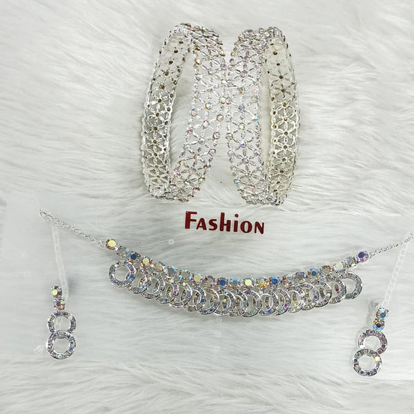 Pooja Bangles Silver Plated Austrian Stone Combo Set