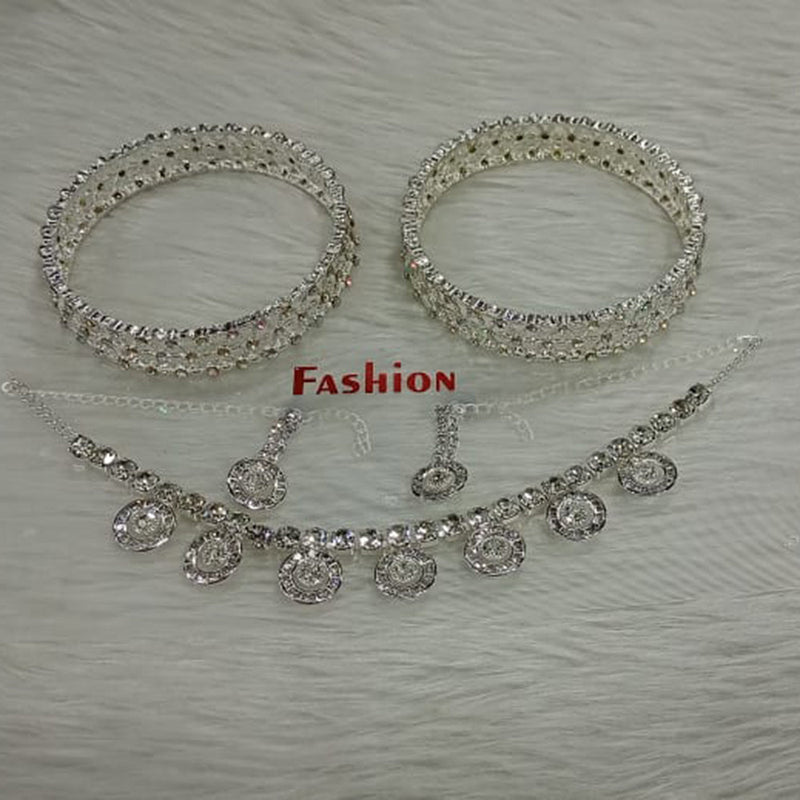 Pooja Bangles Silver Plated Austrian Stone Combo Set