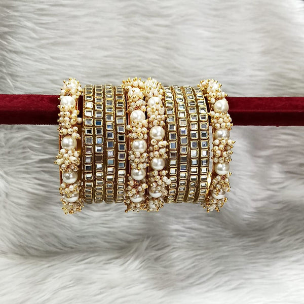 Pooja Bangles Gold  Plated Pearl And Mirror  Bangle Set