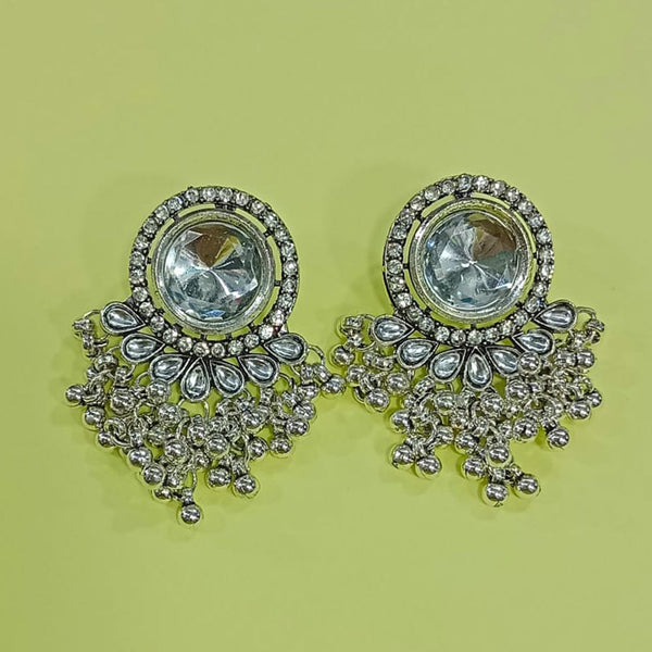 Pooja Bangles Silver Plated Crystal Stone Dangler Earrings