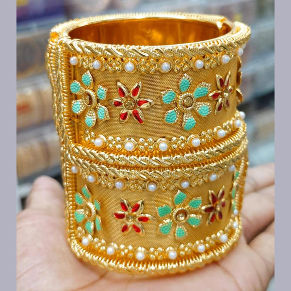 Pooja Bangles Pota Stone Gold Plated Openable Bangles Set