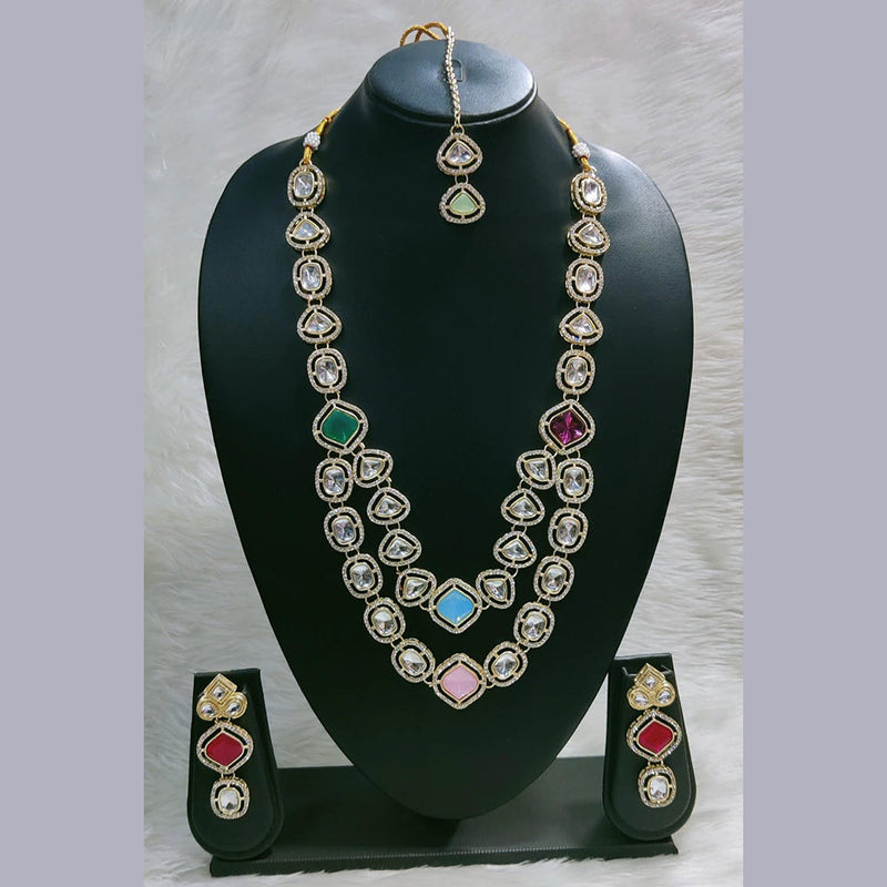 Pooja Bangles Gold Plated Crystal Stone Long Necklace Set