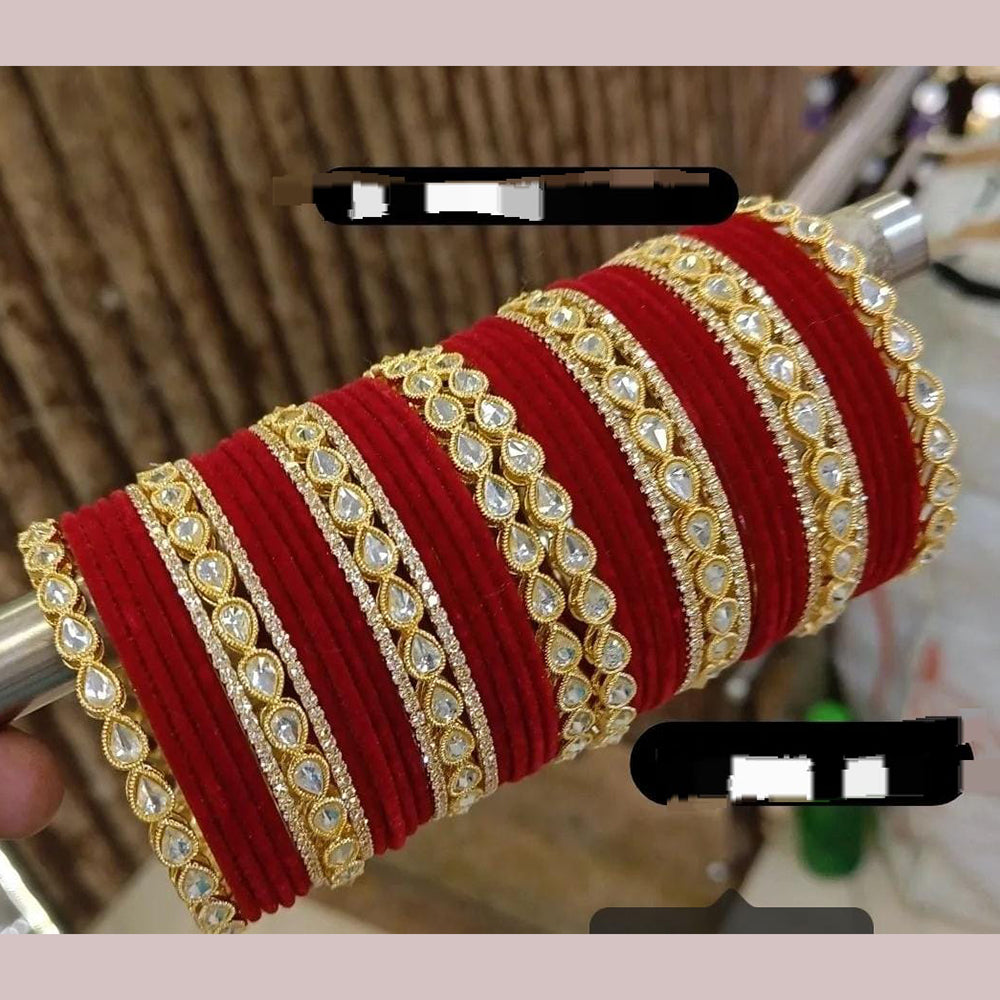 Pooja Bangles Gold Plated Velvet Bangles Set