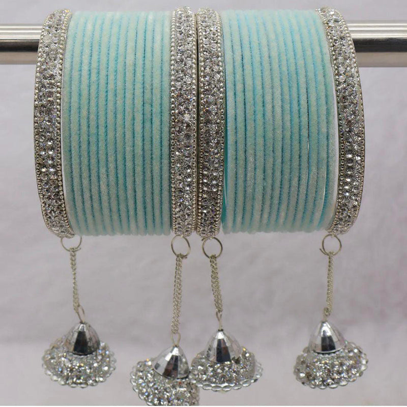 Pooja Bangles Silver Plated Austrian Stone And Velvet Bangles Set