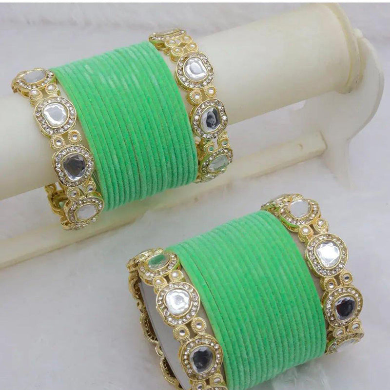 Pooja Bangles Gold Plated Austrian Stone And Velvet Bangles Set