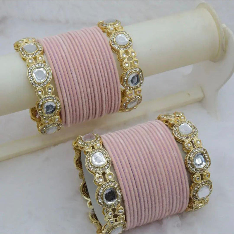 Pooja Bangles Gold Plated Austrian Stone And Velvet Bangles Set