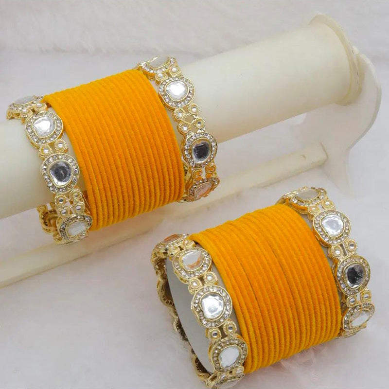 Pooja Bangles Gold Plated Austrian Stone And Velvet Bangles Set