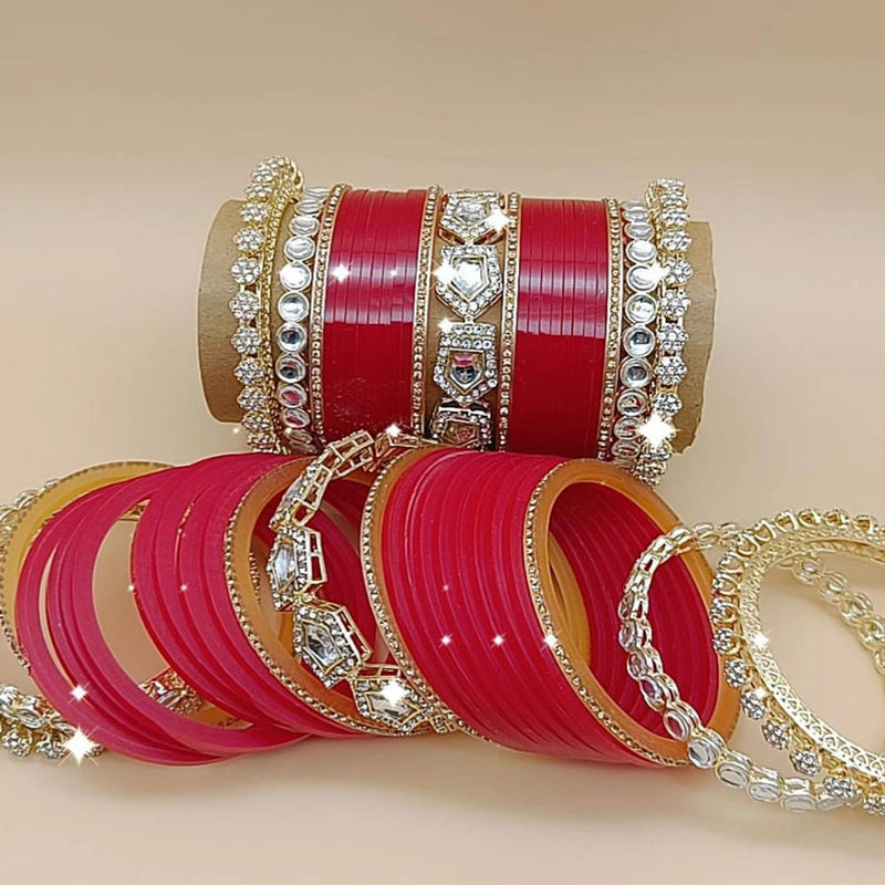 Pooja Bangles Gold Plated Austrian Stone Acrylic Bangles Set