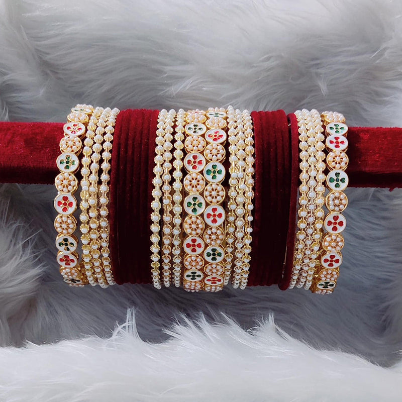 Pooja Bangles Meenakari And Pearl Velvet Bangles Set