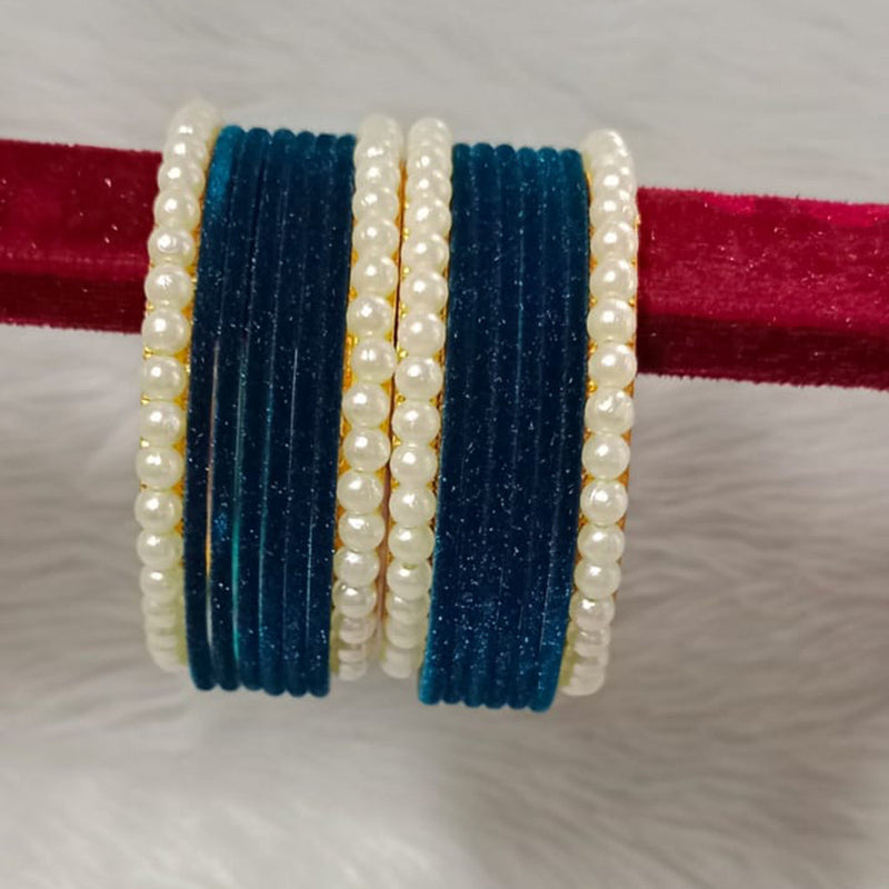 Pooja Bangles Velvet And Pearl Bangle Set