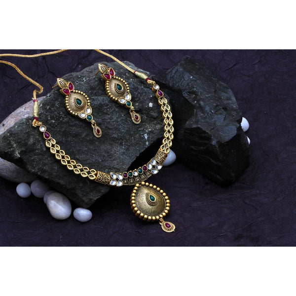 Bhavi Jewels Gold Plated Pota Stone  Necklace Set