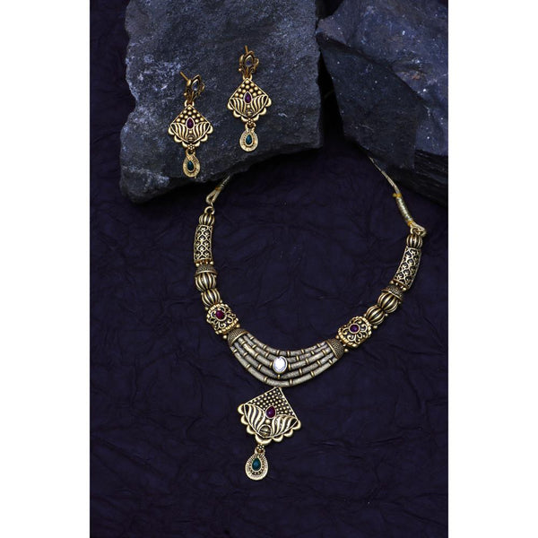 Bhavi Jewels Gold Plated Pota Stone  Necklace Set