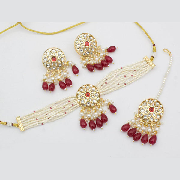 Hira Collection Gold Plated Pota And Pearl Necklace Set