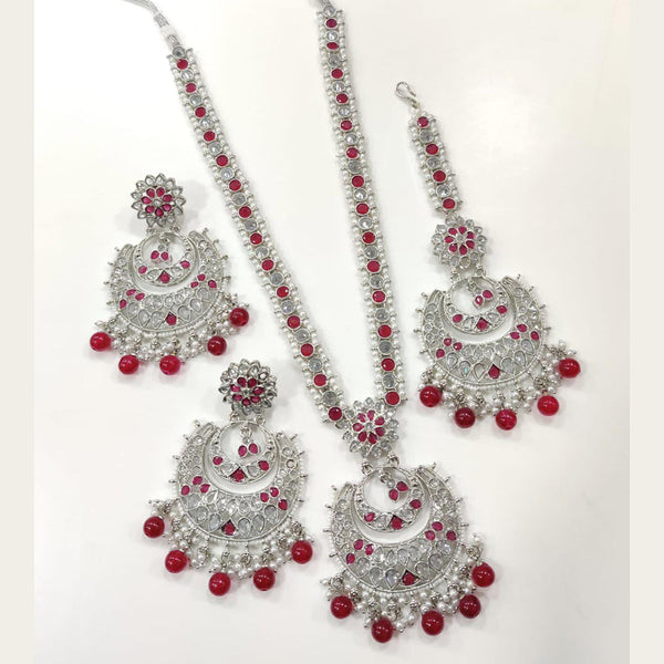 Hira Collections Silver Plated Reverse AD Long Necklace Set
