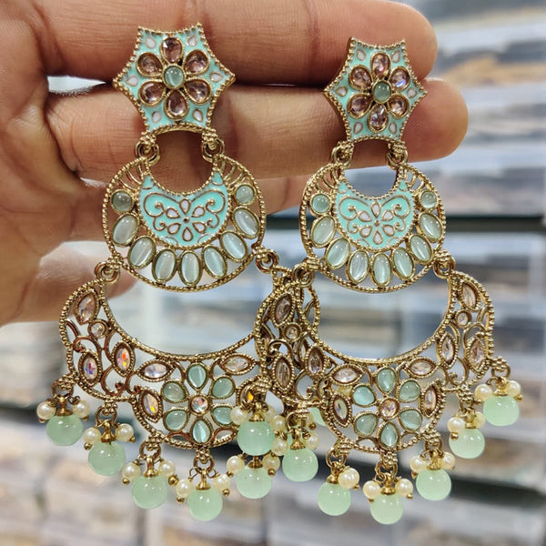 Hira Collections Gold Plated Crystal Stone And Meenakari Dangler Earrings