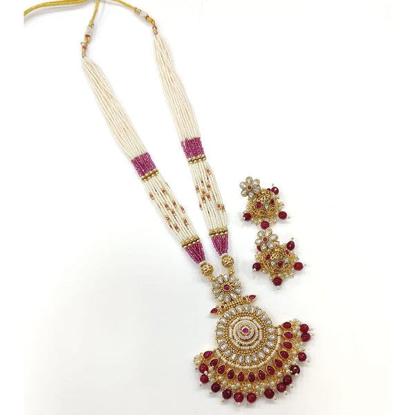 Hira Collections Gold Plated Crystal Stone And Pearl Long Necklace Set
