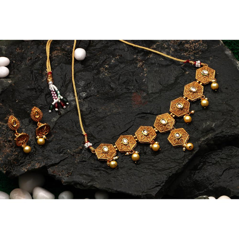 Bhavi Jewels Gold Plated Pota Stone Choker Necklace Set