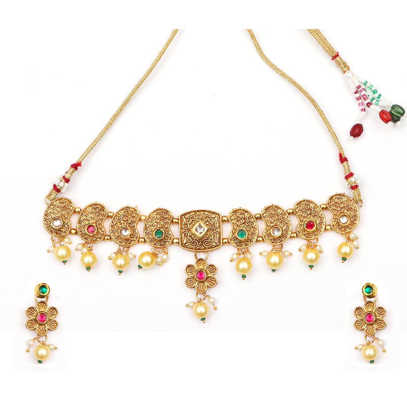 Bhavi Jewels Gold Plated Pota Stone Choker Necklace Set