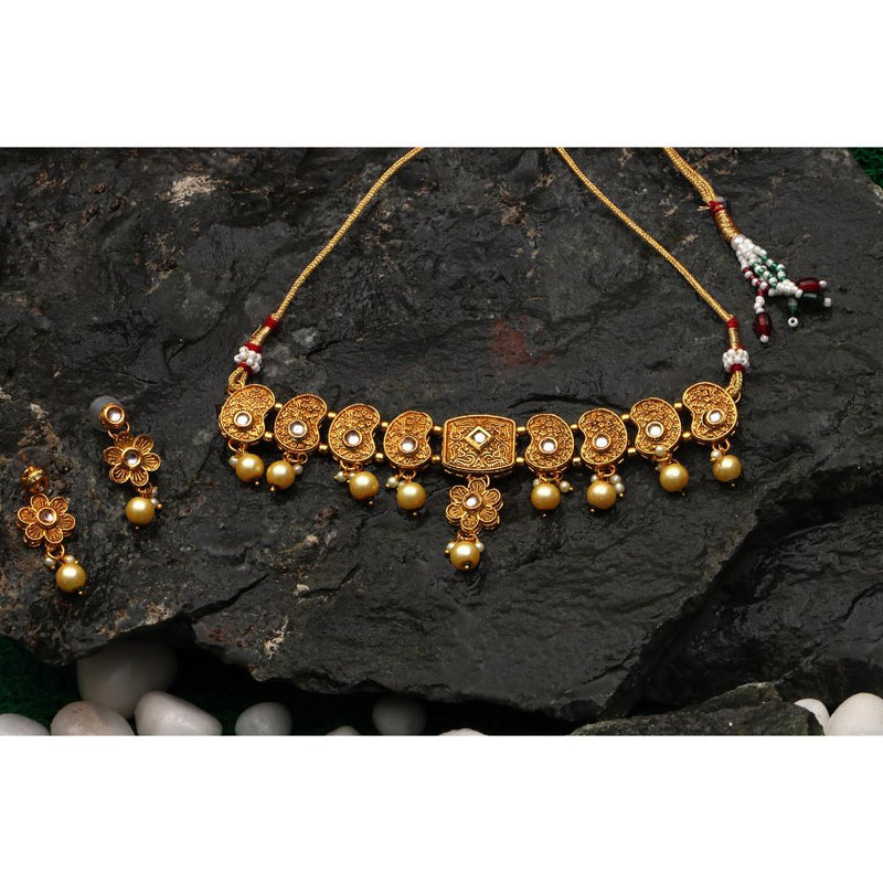 Bhavi Jewels Gold Plated Pota Stone Choker Necklace Set