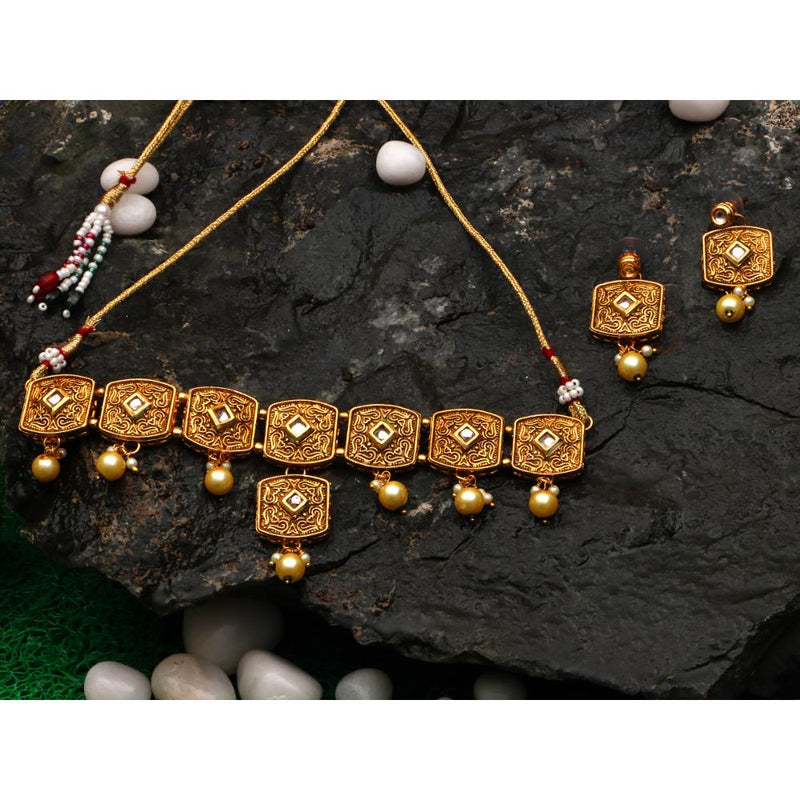 Bhavi Jewels Gold Plated Pota Stone Choker Necklace Set