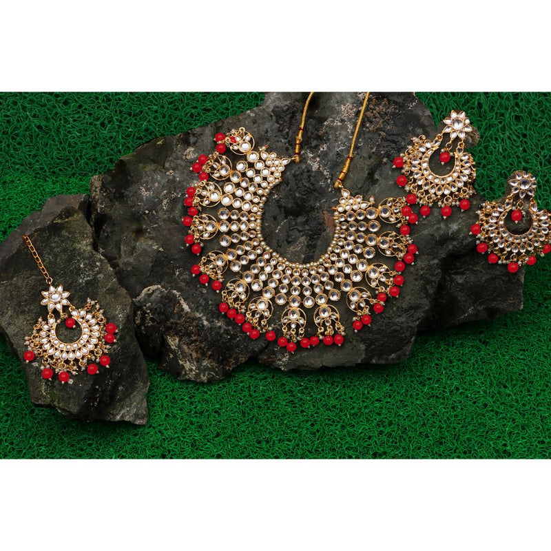 Bhavi Jewels Kundan Stone & Beads Gold Plated  Necklace Set