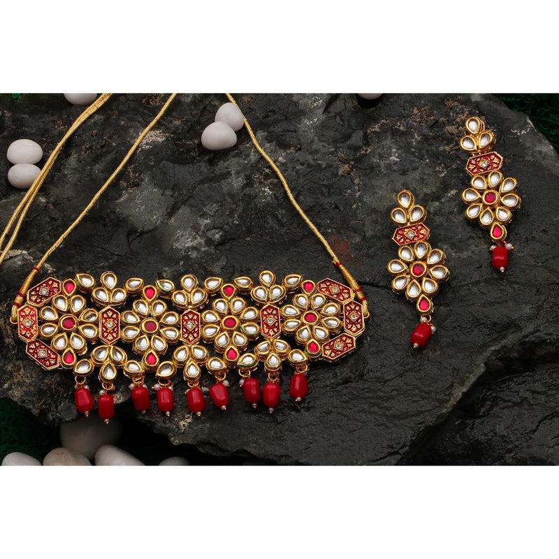 Bhavi Jewels Gold Plated Kundan Stone Choker Necklace Set