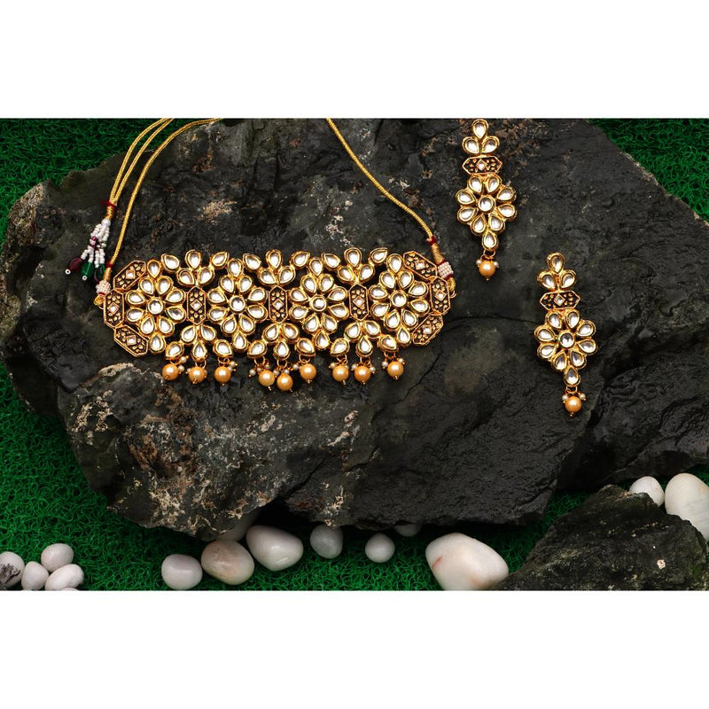 Bhavi Jewels Gold Plated Kundan Stone Choker Necklace Set