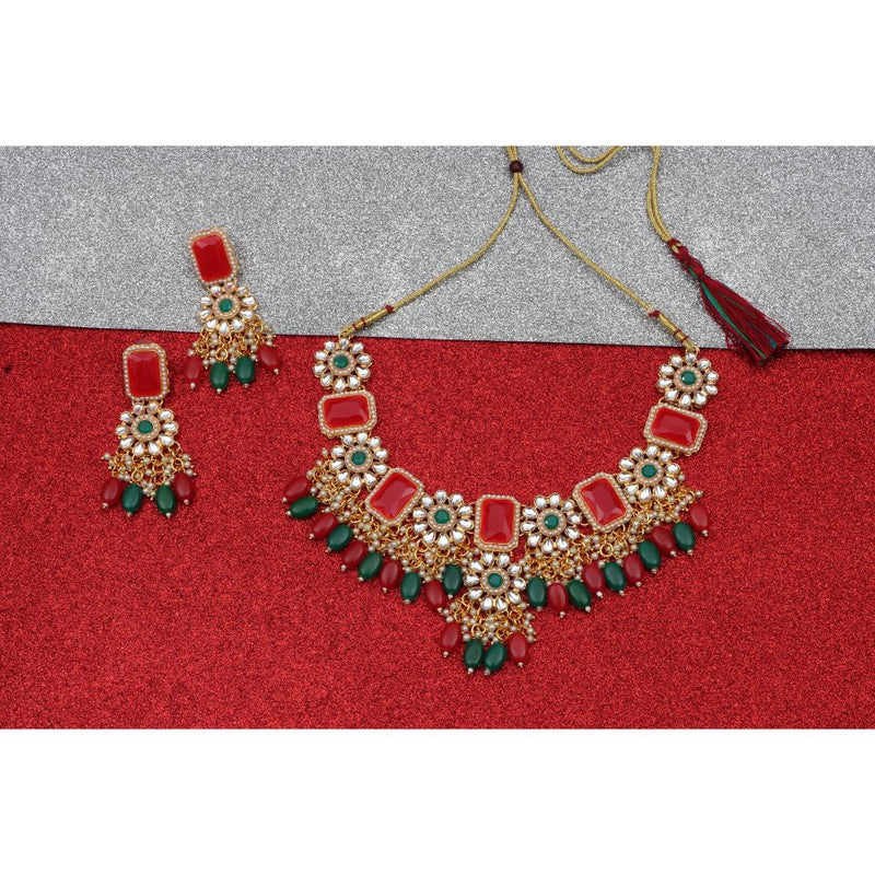 Bhavi Jewels Gold Plated Kundan Stone  & Beads Necklace Set