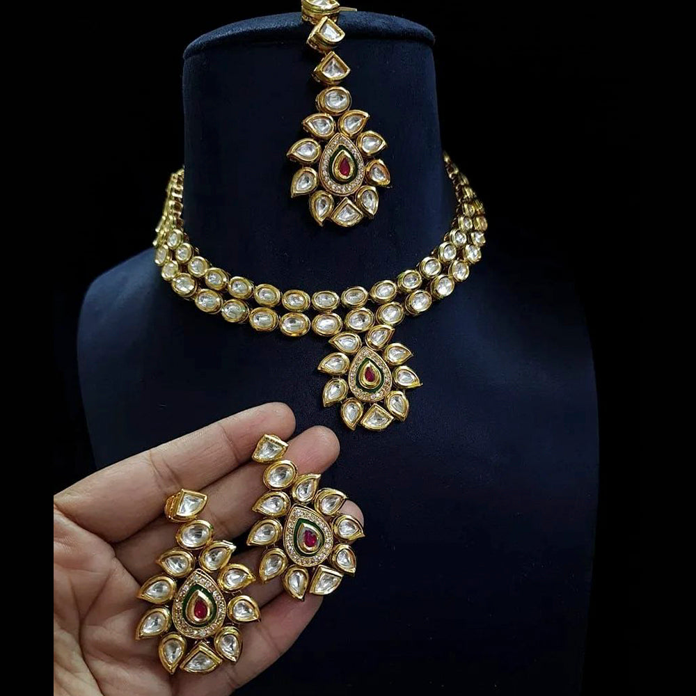 Heera Jewellers Gold Plated Kundan Stone Necklace Set