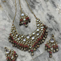 Heera Jewellers Gold Plated Kundan Stone Necklace Set