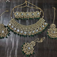 Heera Jewellers Gold Plated Kundan Stone & Beads Choker Necklace Set