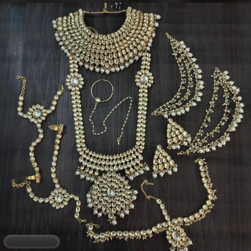 Heera Jewellers Gold Plated Kundan Stone & Beads Bridal Set