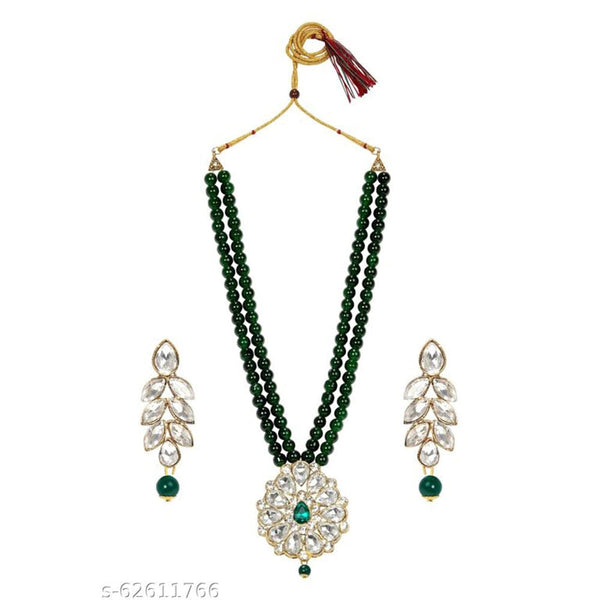 Heera Jewellers Kundan Stone & Beads Long Necklace Set